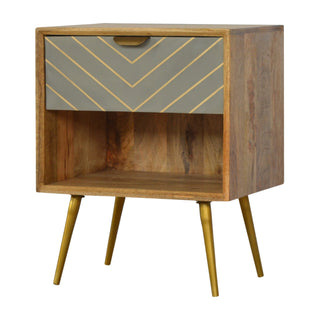 Side angle view of Cement Inlay Bedside Table with Open Shelf | Oak-ish