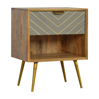 Side view of Cement Inlay Bedside Table with Open Shelf | Oak-ish with open shelf shelf
