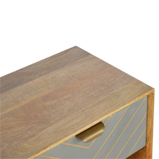 Finish detail view of Cement Inlay Bedside Table with Open Shelf | Oak-ish