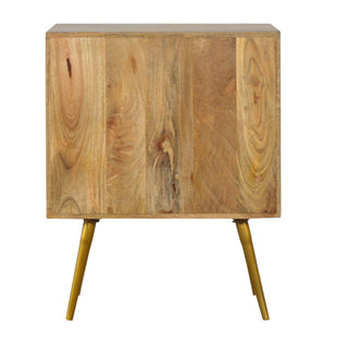 Rear angle view of Cement Inlay Bedside Table with Open Shelf | Oak-ish