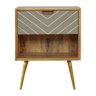 Front view of Cement Inlay Bedside Table with Open Shelf | Oak-ish with open shelf shelf