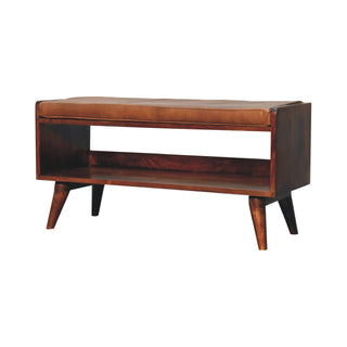 Side view of Chestnut Bench with Brown Leather Seatpad with chestnut brown leather
