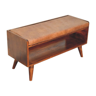 Storage view of Chestnut Bench with Brown Leather Seatpad with chestnut brown leather