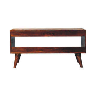 Rear angle view of Chestnut Bench with Brown Leather Seatpad with chestnut brown leather