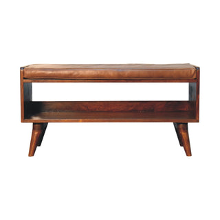 Front view of Chestnut Bench with Brown Leather Seatpad with chestnut brown leather