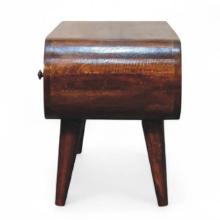 Back view of Chestnut Circular Solid Wood TV Stand with solid wood chestnut circular