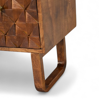 Top view of Chestnut Diamond Carved Mud Linen Storage Bench with chestnut carved diamond