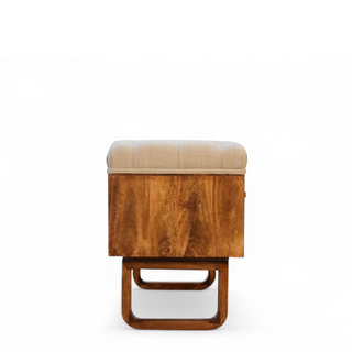 Back view of Chestnut Diamond Carved Mud Linen Storage Bench with chestnut carved diamond