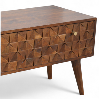 Finish detail view of Chestnut Diamond Carved Solid Wood Storage Bench