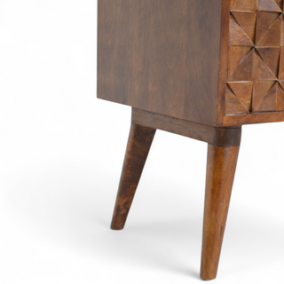 Top view of Chestnut Diamond Carved Solid Wood Storage Bench with solid wood chestnut carved
