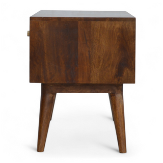 Back view of Chestnut Diamond Carved Solid Wood Storage Bench with solid wood chestnut carved