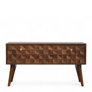 Front view of Chestnut Diamond Carved Solid Wood Storage Bench with solid wood chestnut carved