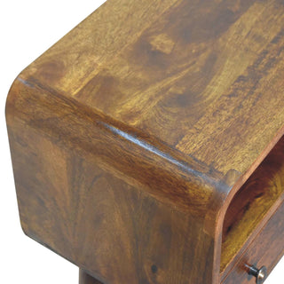 Finish detail view of Chestnut Nordic Style One Drawer and One Open Slot Console Table
