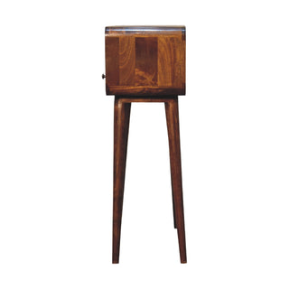 Back view of Chestnut Nordic Style One Drawer and One Open Slot Console Table