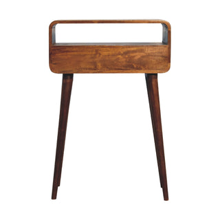 Rear angle view of Chestnut Nordic Style One Drawer and One Open Slot Console Table
