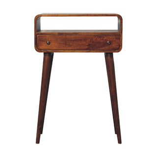 Front view of Chestnut Nordic Style One Drawer and One Open Slot Console Table