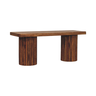 Cleo Dining Bench Fluted Pedestal Mango Wood - side angle view