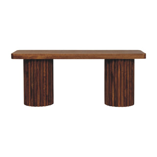 Cleo Dining Bench Solid Mango Wood Fluted Pedestal - front view