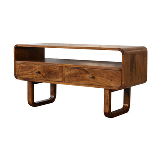 Cleo Media Unit Chestnut U-Shape Legs - side angle view