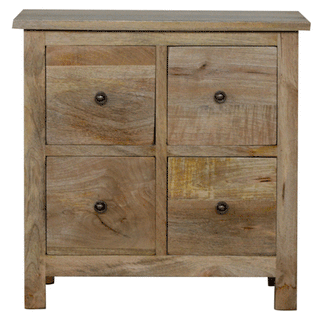 Side angle view of Cobble Bathroom Storage Cabinet Four-Drawer Grid Compact Limed Grey-Wash Oak