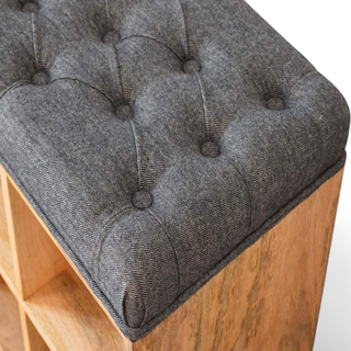 Compact Black Upholstered Shoe Storage Bench – three-quarter angled view