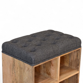 Compact Black Upholstered Shoe Storage Bench – close-up of black upholstered seat detail