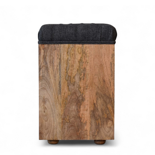 Compact Black Upholstered Shoe Storage Bench – detail shot showing upholstered seat and craftsmanship