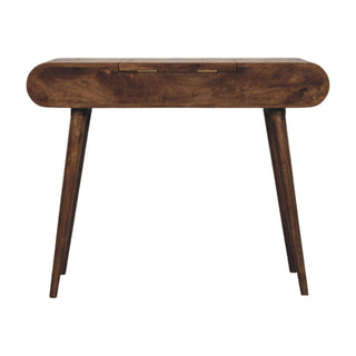 Close-up detail of Contour Curve Dressing Table, showing the tabletop, frame and furniture finish