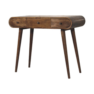 Side view of Contour Curve Dressing Table, showing the tabletop, frame and furniture finish