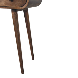 Rear angle view of Contour Curve Dressing Table, showing the tabletop, frame and furniture finish