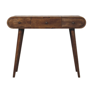 Front view of Contour Curve Dressing Table, showing the tabletop, frame and furniture finish