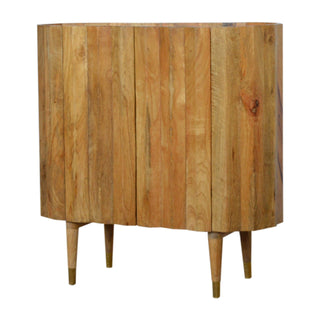 Side angle view of Cora Drinks Cabinet Wide Oval Plank-Ridged Handleless Blonde Oak