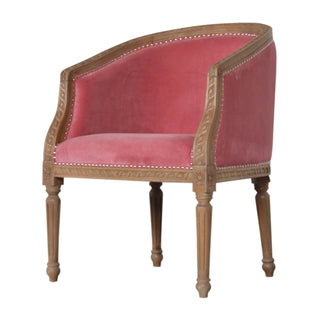 Side view of Coral Accent Chair Pink Velvet Studded Open Frame Turned Leg