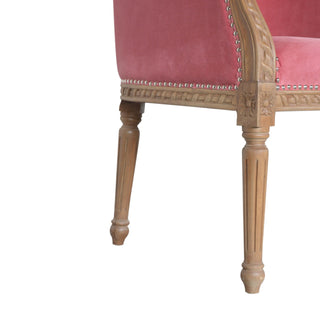 Seat detail view of Coral Accent Chair Pink Velvet Studded Open Frame Turned Leg