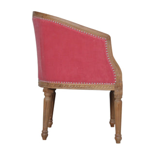 Rear angle view of Coral Accent Chair Pink Velvet Studded Open Frame Turned Leg