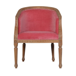 Front view of Coral Accent Chair Pink Velvet Studded Open Frame Turned Leg