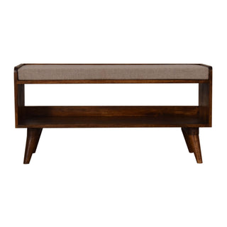 Front view of Corra Hallway Bench Upholstered Tweed Seat Pad Solid Mango Wood