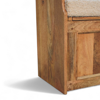 Back view of Cream Bouclé Upholstered Small Storage Bench, showing the upholstered seat, legs and silhouette