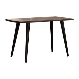 Side angle view of Crest Coffee Table Solid Mango Wood Brass Cross Inlay Top Ash Black Nordic Legs