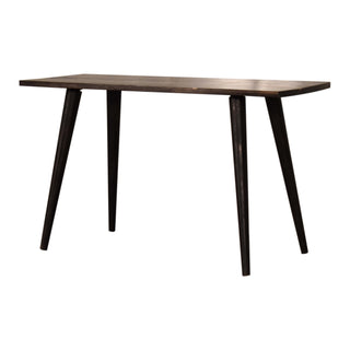 Side view of Crest Coffee Table Solid Mango Wood Brass Cross Inlay Top Ash Black Nordic Legs