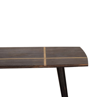 Finish detail view of Crest Coffee Table Solid Mango Wood Brass Cross Inlay Top Ash Black Nordic Legs