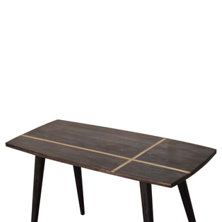 Top view of Crest Coffee Table Solid Mango Wood Brass Cross Inlay Top Ash Black Nordic Legs