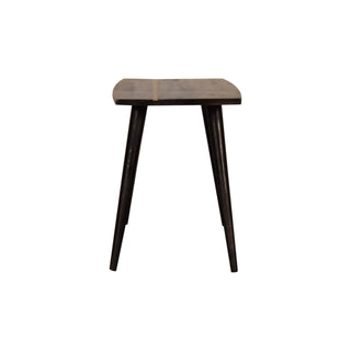 Rear angle view of Crest Coffee Table Solid Mango Wood Brass Cross Inlay Top Ash Black Nordic Legs