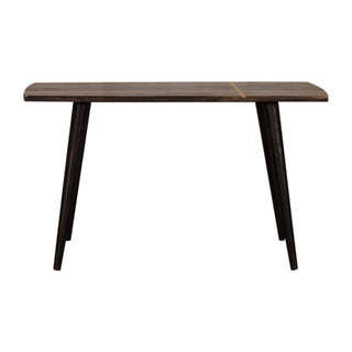 Front view of Crest Coffee Table Solid Mango Wood Brass Cross Inlay Top Ash Black Nordic Legs