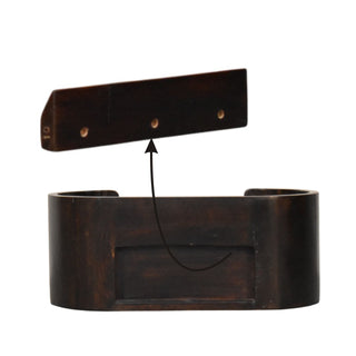 Close-up detail of Curved Front Wall Nightstand, showing the storage shape and furniture finish