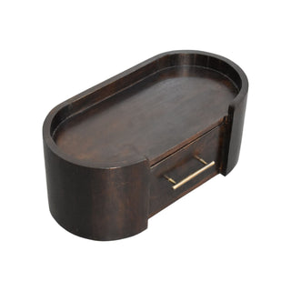 Top view of Curved Front Wall Nightstand, showing the storage shape and furniture finish