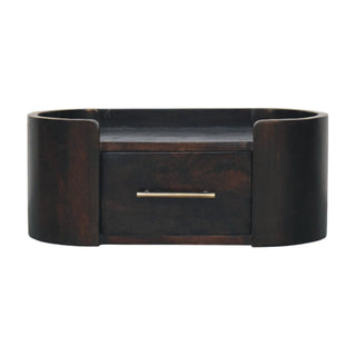 Front view of Curved Front Wall Nightstand, showing the storage shape and furniture finish