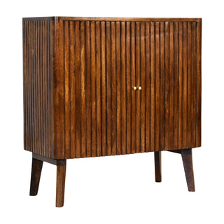 Side angle view of Dario Sideboard Cabinet Full-Face Fluted Chestnut Twin-Door Tapered Legs