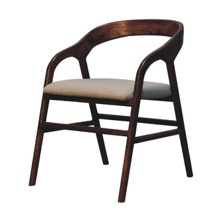Side angle view of Deco Dining Chair Chestnut Linen Art Deco Curved Slatback