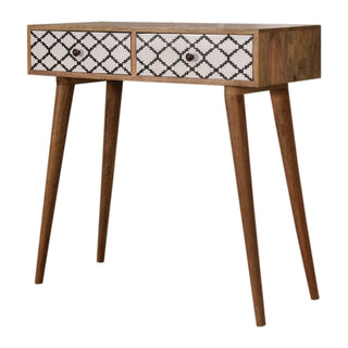 Demi Slim Console Table Trellis Print - side angle view
